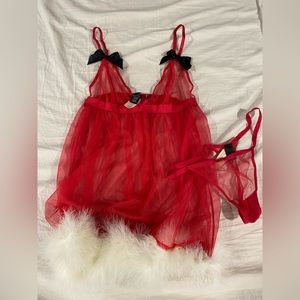 Victoria’s Secret Red with Black Bows Baby Doll 2-Piece Lingerie